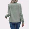 Ladies Autumn Winter Ruffles Jacquard Long Sleeve Stand Collar Solid Color Pullover  Shirt Top