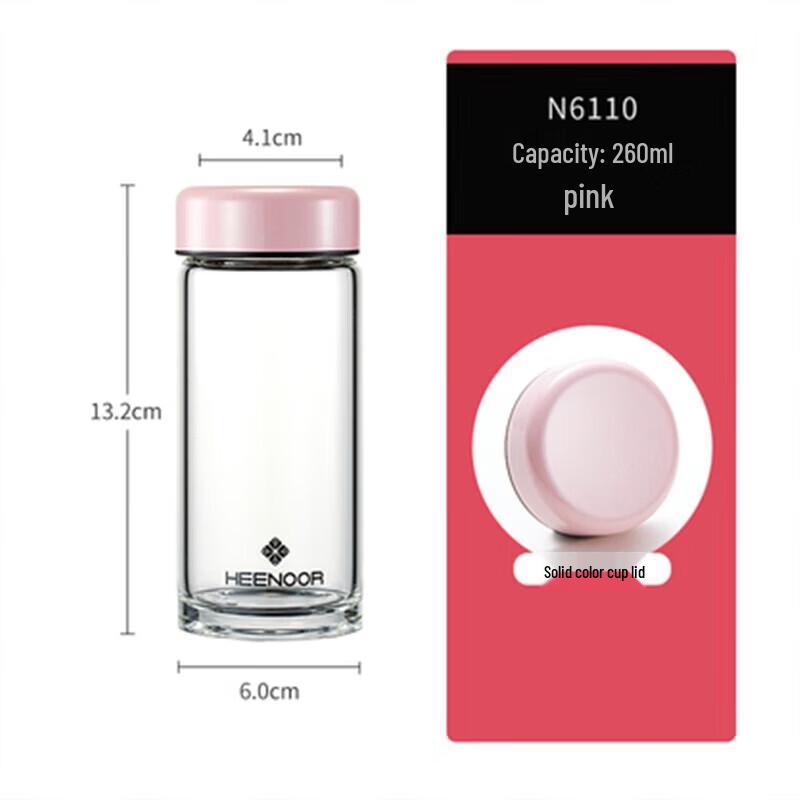 Heenoor Portable Heat-Resistant Borosilicate Glass Cup with Lid