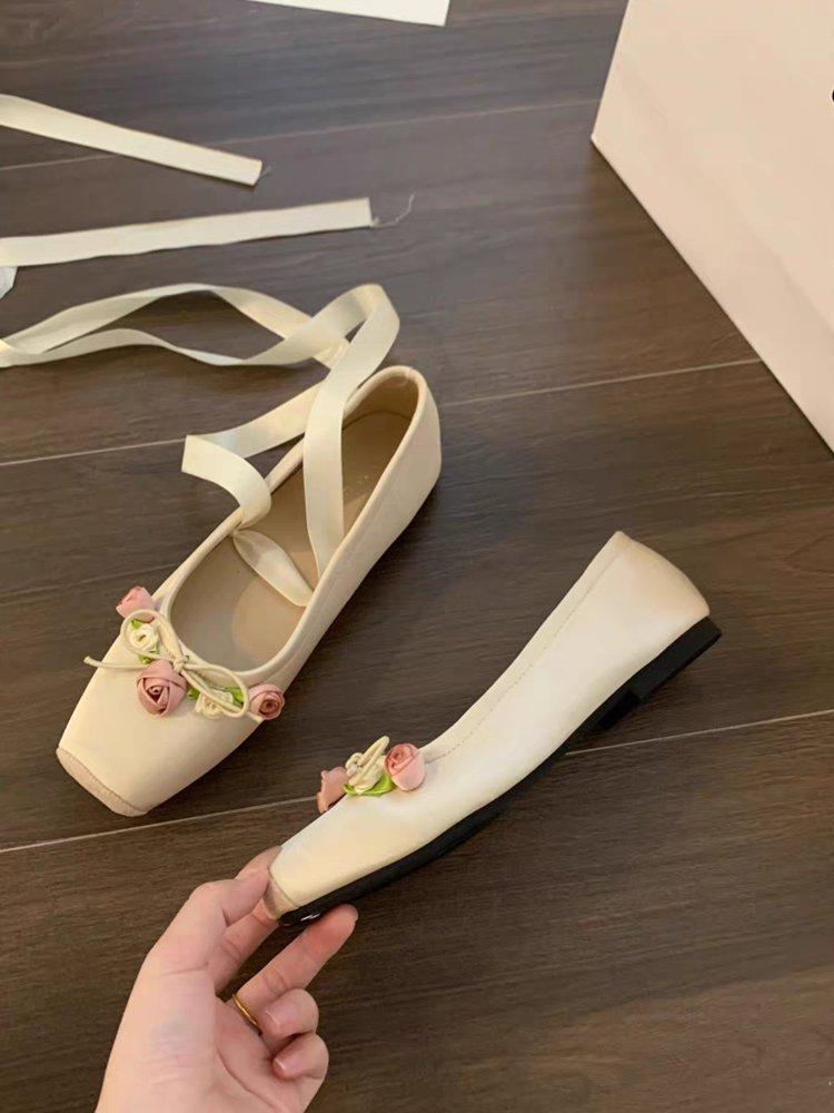 Fairy style shoes evening shoes 2024 early spring new pink Mary Jane women's shoes square head satin ballet shoes