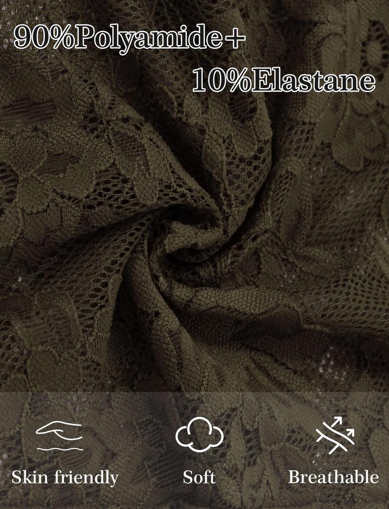 SEAUR Long Sleeve Lace Sheer Layered Look Green 5 Women's See-Through Blouse, Top, Blouse,