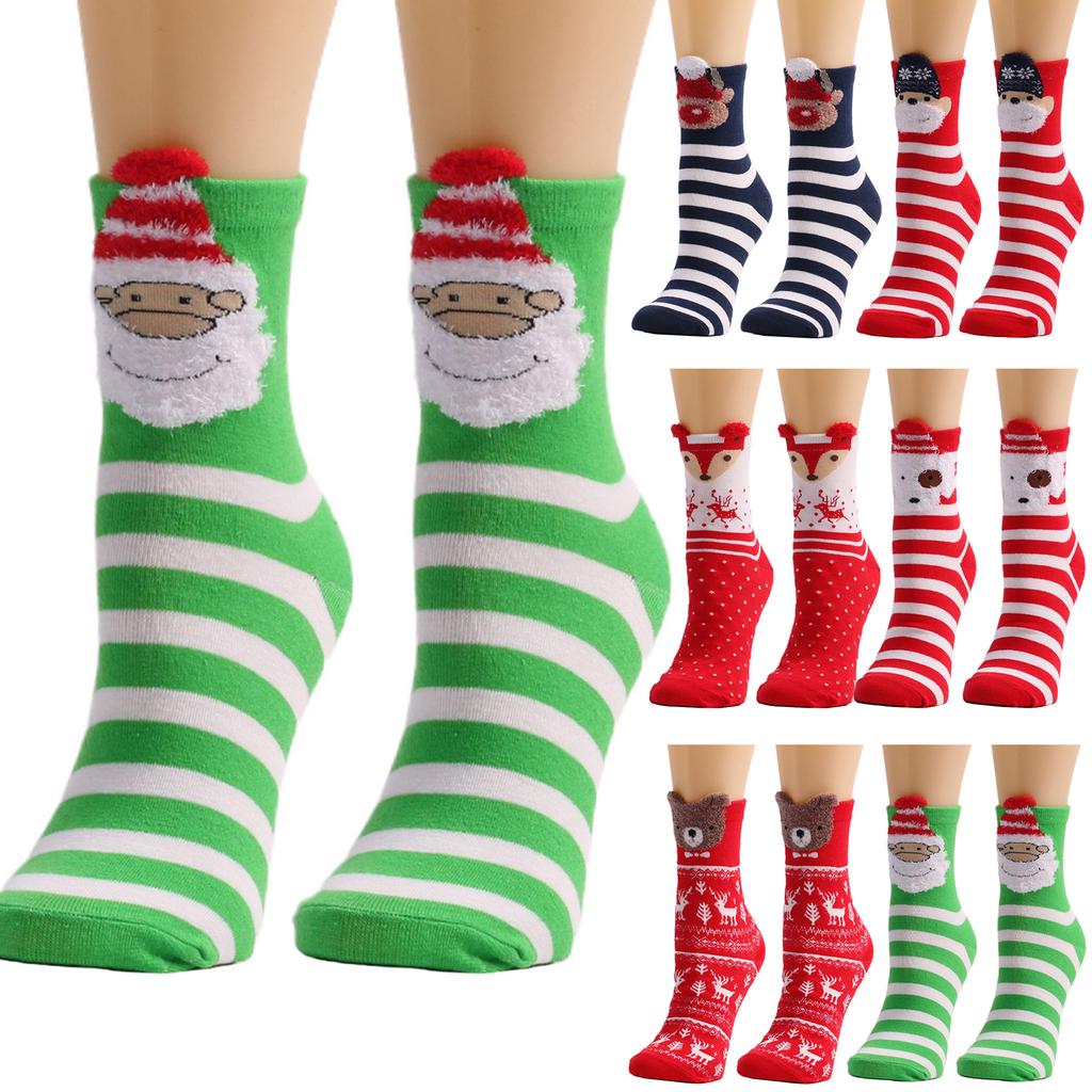 Cute Cartoon Mid-calf Cotton Socks With Christmas Elk And Socks Patterns
