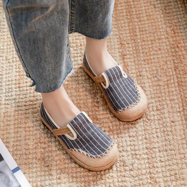 

Модная дышащая обувь с мелким вырезом, слипоны, женская обувь, круглый носок, лен, теннисные слипоны, платье, лен, однотонные, плоская подошва, обувь рыбака, Woma 39