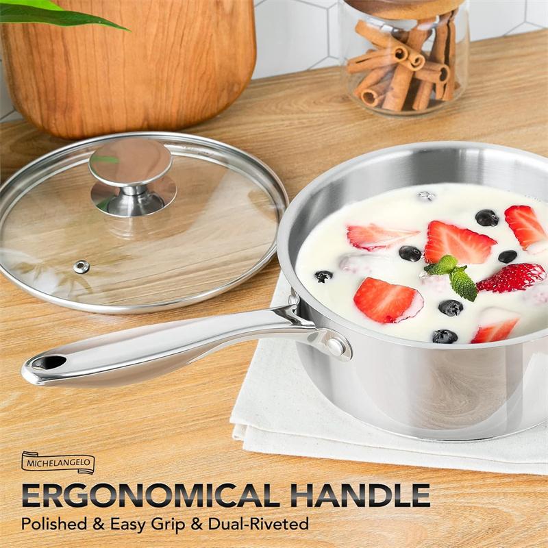 MICHELANGELO 3 Quart Saucepan with Glass Lid Stainless Steel Stew Pot Thick Bottom Stock Pots Induction Nonstick Sauce Pot