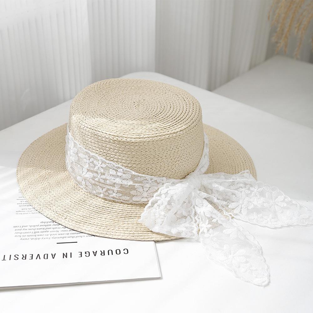 Women's Summer Hat Lace Bow Ribbon Sun Hat Travel Beach Accessories Sunshade Bucket Hat Lady Fashion Sunhat Vintage