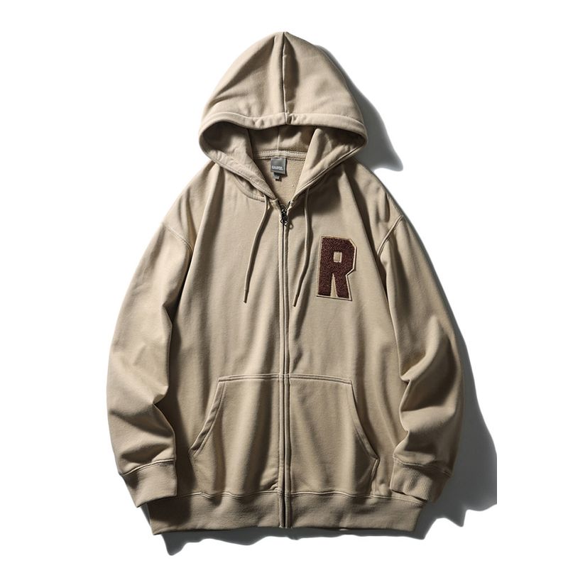 American Retro Pure Cotton Sweatshirt Hooded Zipper Cardigan Jacket Men s Spring and Autumn 2024 New Foreign Trade Men s Jacket Khaki XL