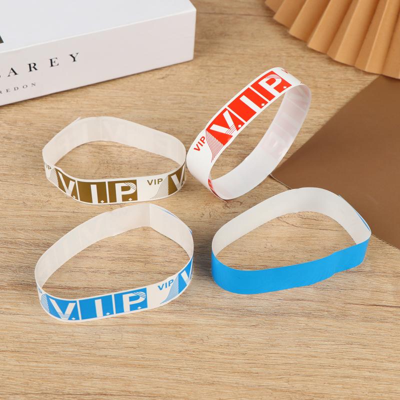 100Pcs Party Paper Bracelet Synthetic Paper Plastic Wristbands Sticky Wristband Painting Pattern Logo Paper Party Wristbands