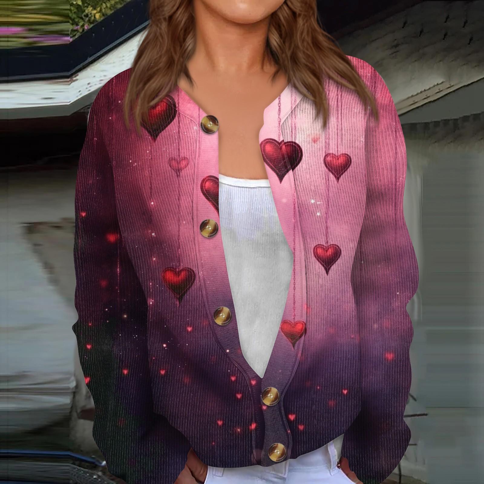 

Жіночий в язаний жакет на ґудзиках з довгим рукавом і принтом до Дня Святого Валентина XL кавун червоний колір