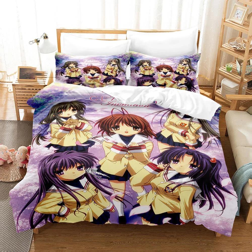 3D-gedrucktes Clannad Bettwäsche-Set Anime Nagisa Furukawa Bettbezug Doppel Twin Full Queen King Erwachsene Kinder Bettwäsche Steppdeckenbezug