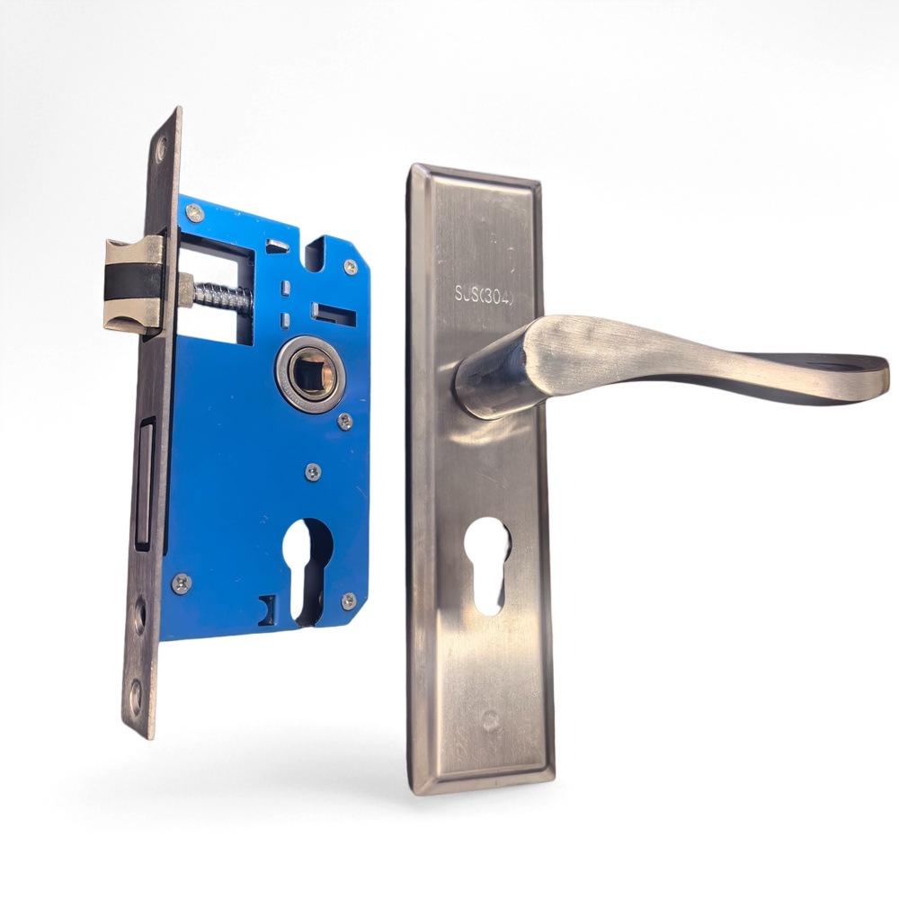 Stainless Steel Silent Door Handle with Lock for Indoor Wooden Bedroom Doors