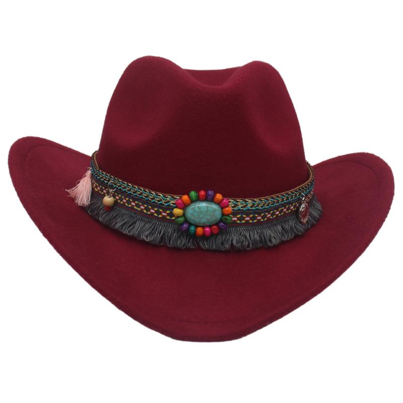 Jewel Accessories Western Cowboy Hat Minority Tibetan Top Hat Prairie Curled Woolen Felt Hat Jazz Hat