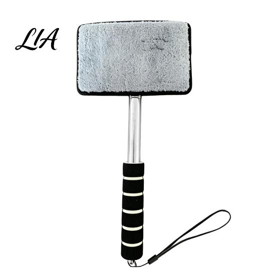Stainless Steel Handle Window Scrubber Car Cleaner, Extendable Windshield Brush with 180 Degree Rotating Head, Retractable Wand Microfiber Pad,
