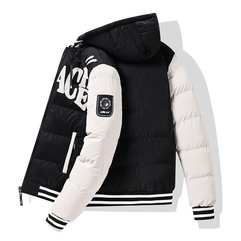 American Embroidered Down Cotton Contrasting Colors Loose Removable Hat Double-sided Hooded Cotton-padded Jacket