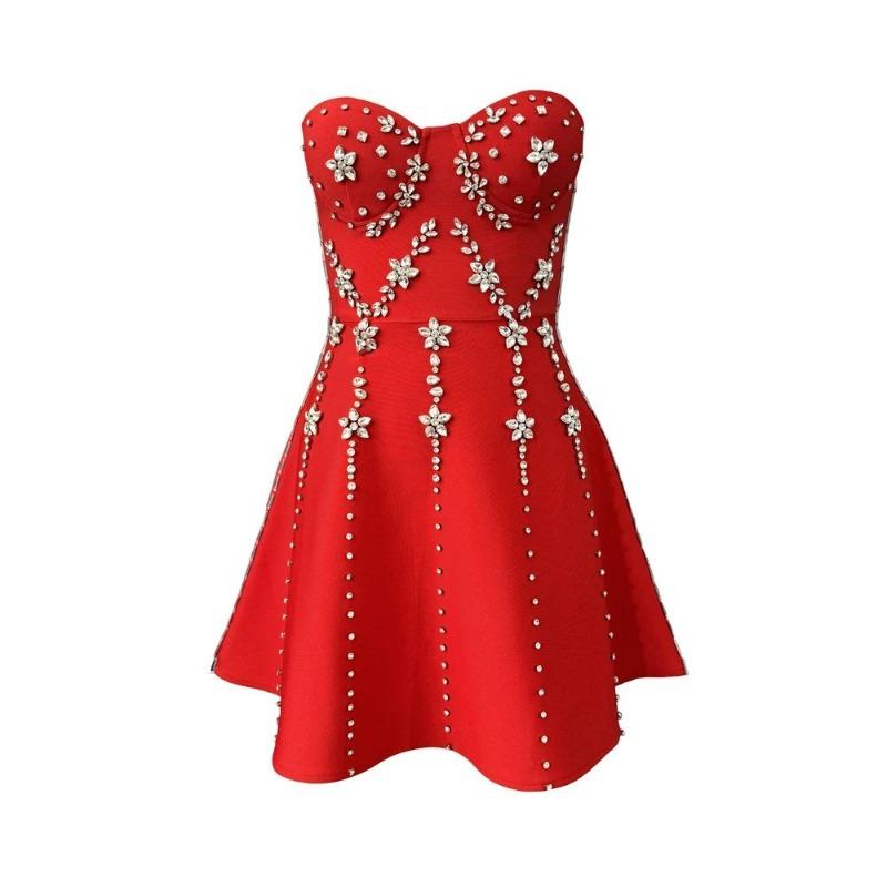 Skinny slim bandage dress hot-selling heavy industry hot diamond sleeveless tube top dress banquet party dress