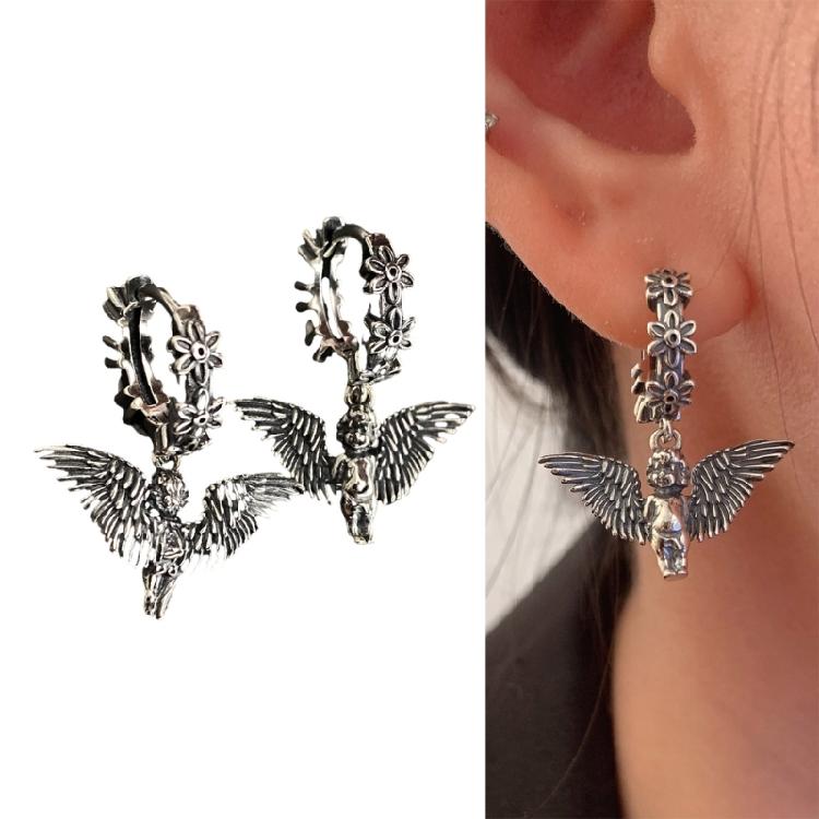 Angel Wing and Flower Hoop Earrings Fashionable Ear Rings Accessory for Parties Easy to Wear Ear Pendants Accessories