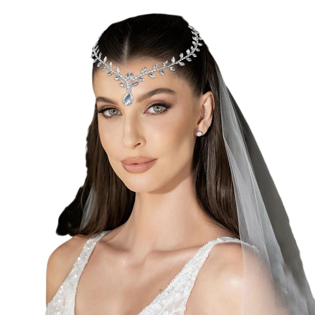 Rhinestone Bridal Headpiece: Handmade Wedding Forehead Chain & Hair Accessories A484