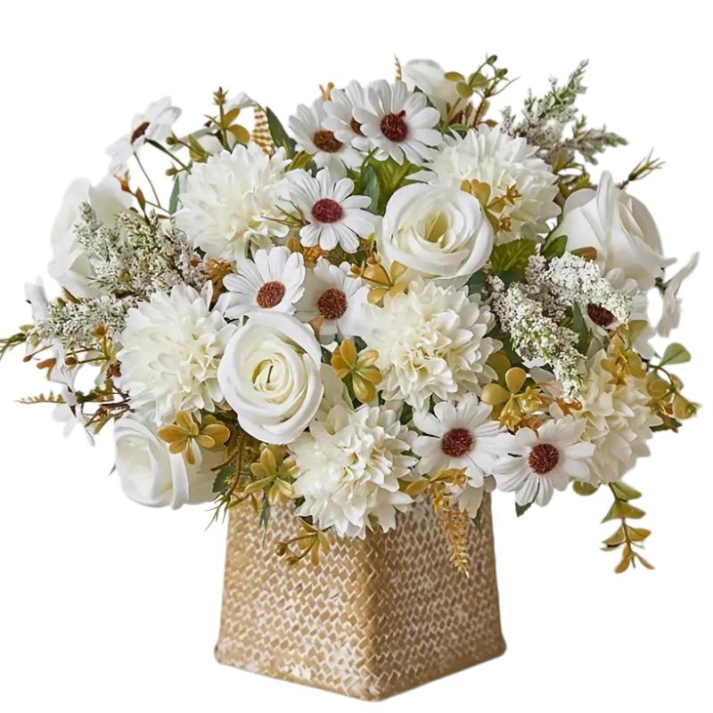 1PC Rose Bouquet Artificial Flowers Western Rose Wedding Decoration 6 Colors Peonies Fake Flowers Artificial Flowers