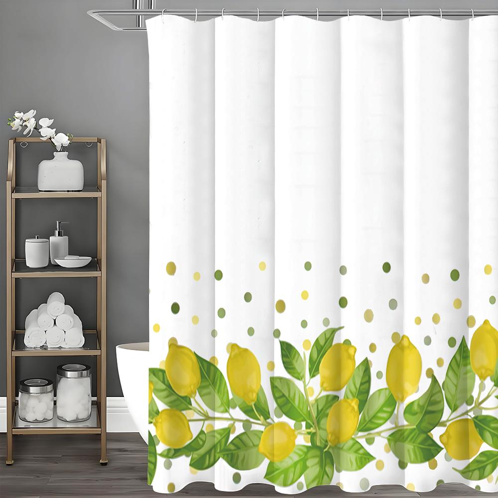 Yellow Green Lemon Shower Curtain, Bathroom Decorative Shower Curtain, Waterproof Shower Curtain with Hooks