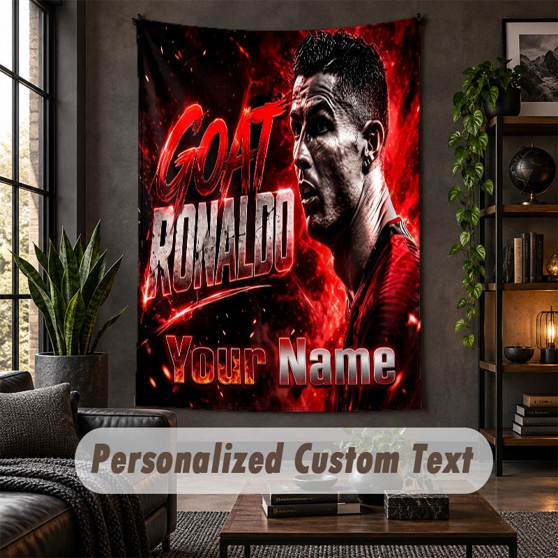 Arazzo da Parete Personalizzato, Testo Personalizzato Cristiano Ronaldo, Arte da Parete in Tessuto Morbido per Decorazione Interna