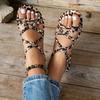 Women'S Leopard Print Flat Sandals - Stylish Braided Strap Elastic Non-Slip Summer Beach Shoes with TPR Sole Casual Open-Toe Design for Casual Attire,
