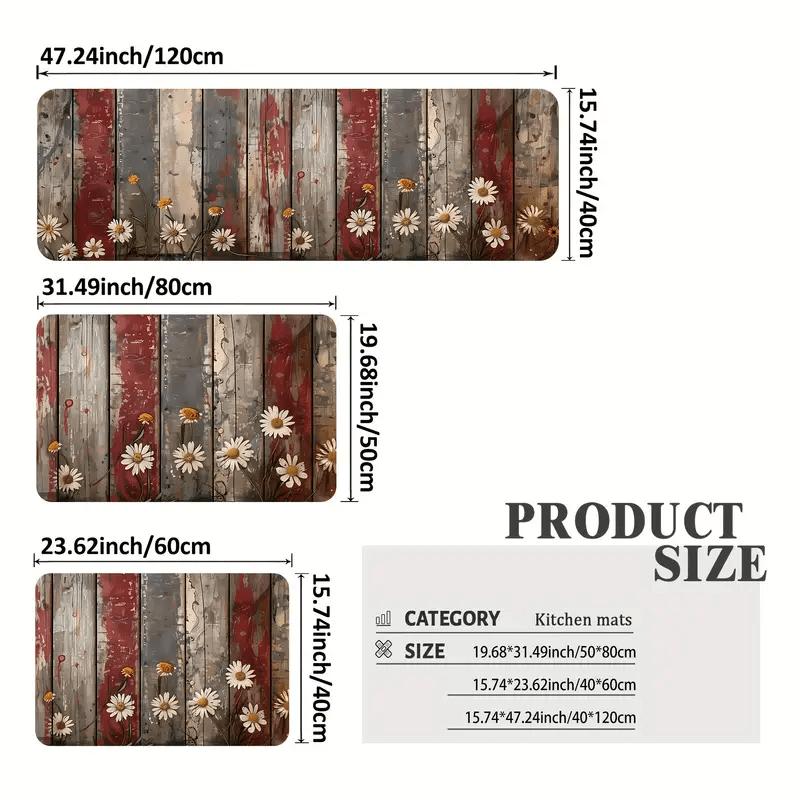 1Pcs Anti Fatigue Kitchen Rug  Farmhouse Floral  Waterproof Non-Slip Thick Cushioned Kitchen Mat Heavy Duty Comfort Standing Mat for Kitchen