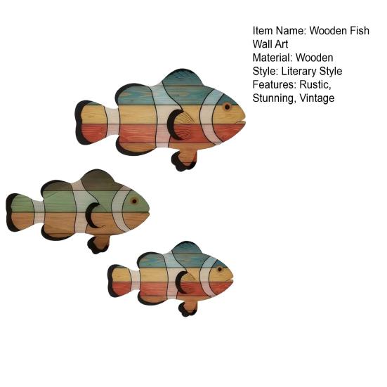 3 Pcs Wooden Tropical Fish Wall Art Coastal Hanging Clownfish Wall Decor Nautical
