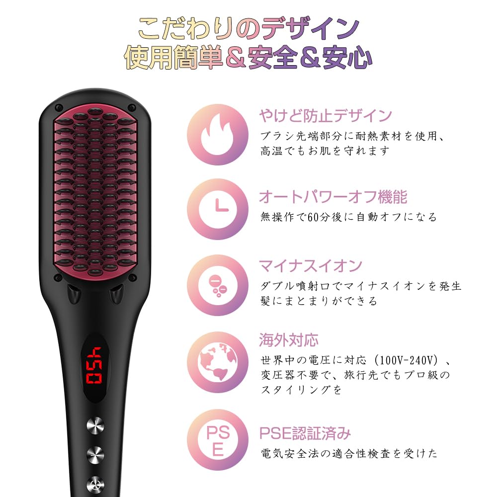 MiroPure Double Negative Ion Straight Brush Iron with Temperature Lock Function, Anti-Static, Speedy, Fire Proof, Heat Resistant Gloves Included