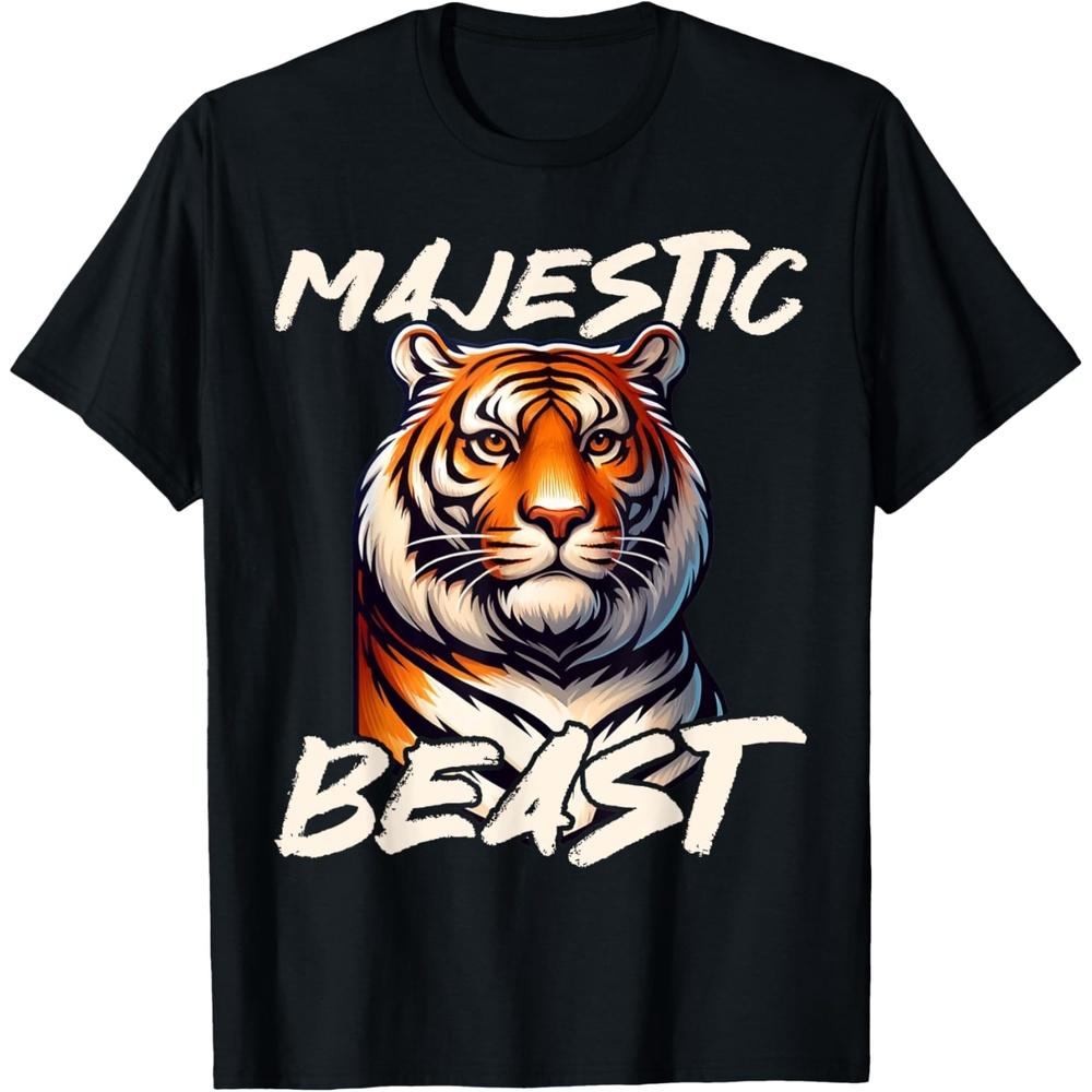 Majestic Beast Tiger Animal Lover Wildlife Nature Graphic T Shirt XL чёрный