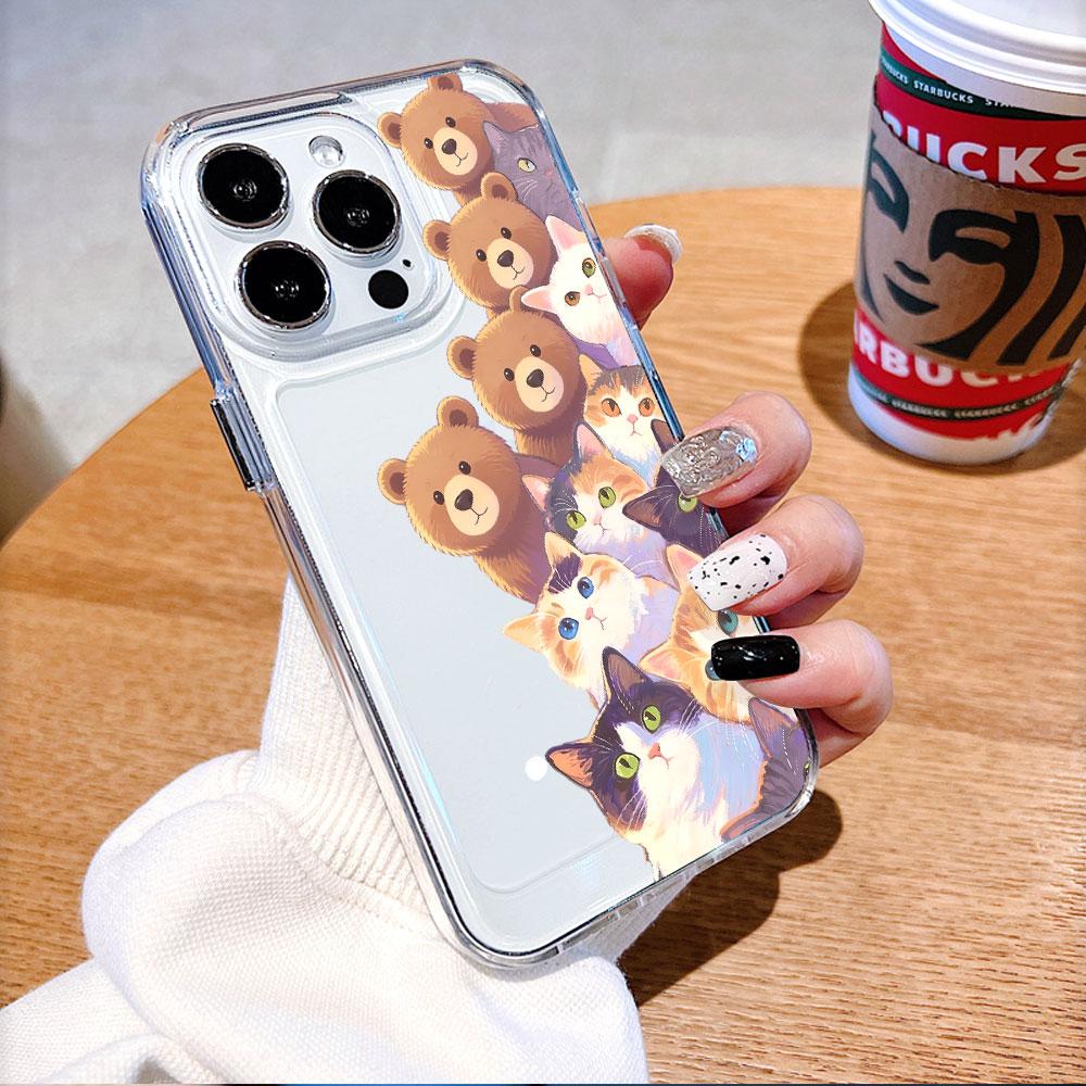 Bears and Cats Illustration Phone Case for IPhone 14 15 16 17 13 12 11 Pro Max Plus 12 13 Mini TPU Protect Cover