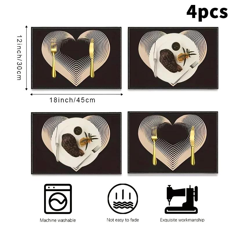 1/2/4-piece Linen Set, Simple Black Placemats, 12x18 Inch Linen Rectangular Placemats, Heart-shaped Design, Home Décor.