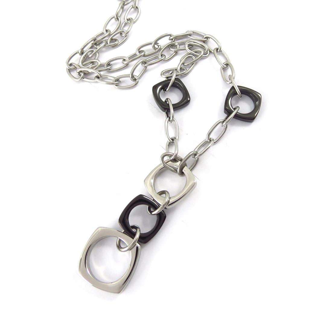 Les Trésors De Lily [K5898] - Silver-black 'Choreography' Steel Necklace - 5x1. 6cm