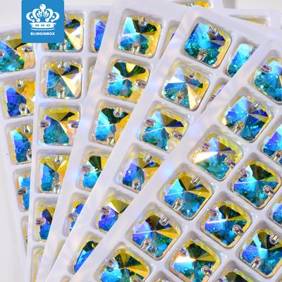 High Imitation K9 Square Rounded Corner Hand Seam Drill, Glass Double Hole Crystal Diy Clothing Accessories