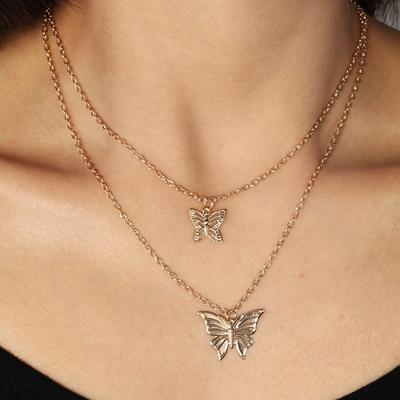 Kobiety Hollow Butterfly Clavicle Chain Jewelry Double Layer Naszyjniki