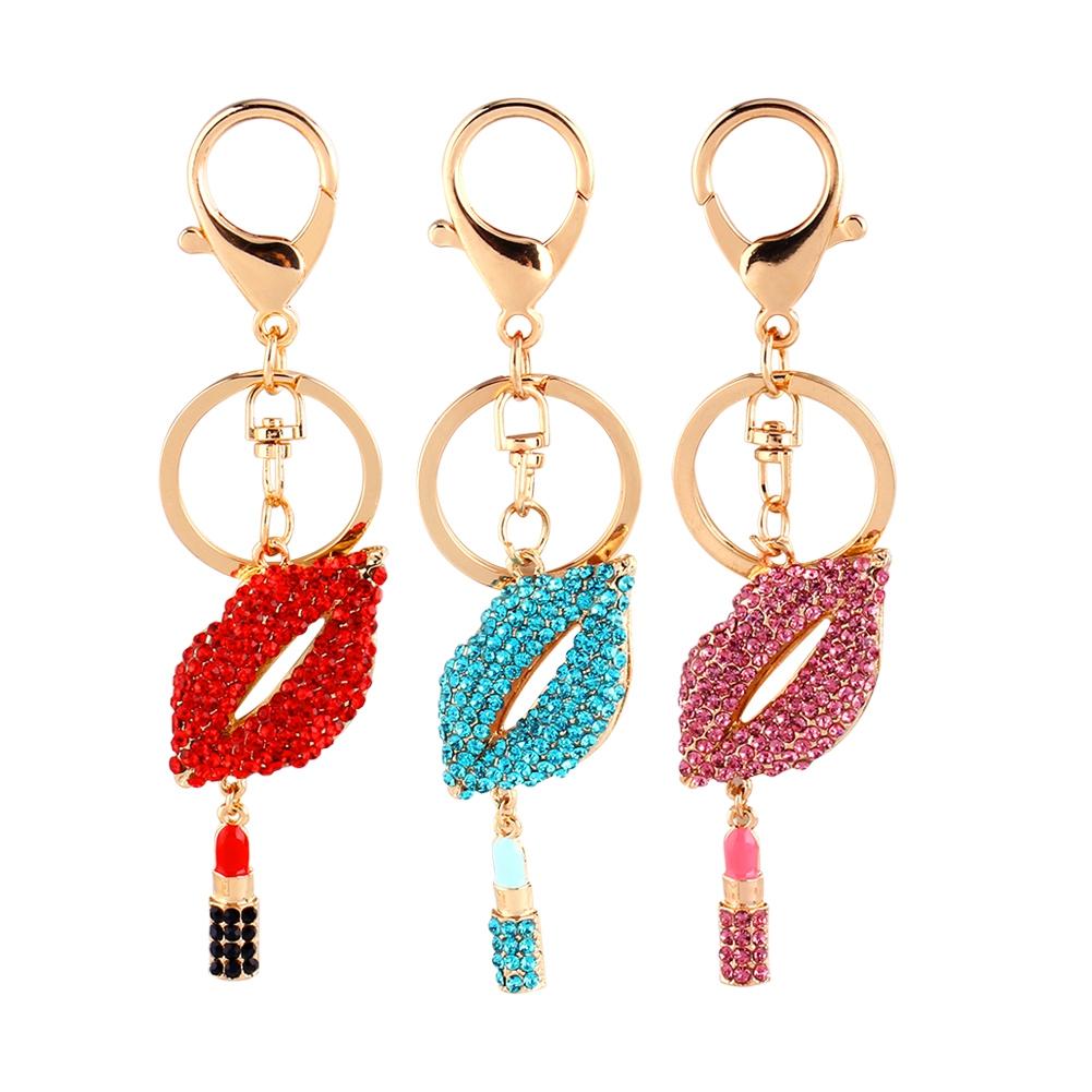 Sexy Lipsticking Lip-Key Chain RhinestOne Crystal Purse CharmDecoration