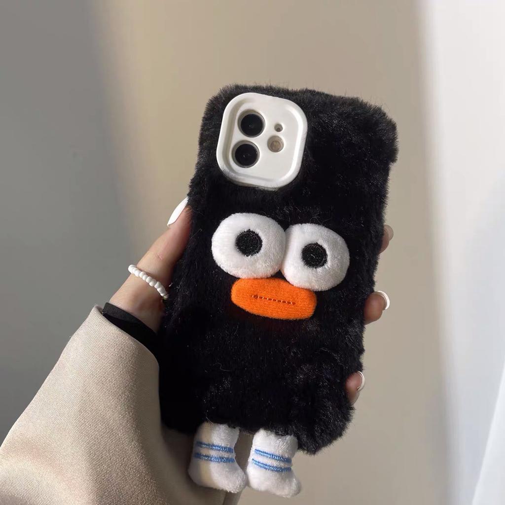 Cartoon Sausage Mouth Plush Phone Case for iPhone15Plus 14 13 12 11 All-inclusive Fall/winter Phone Case