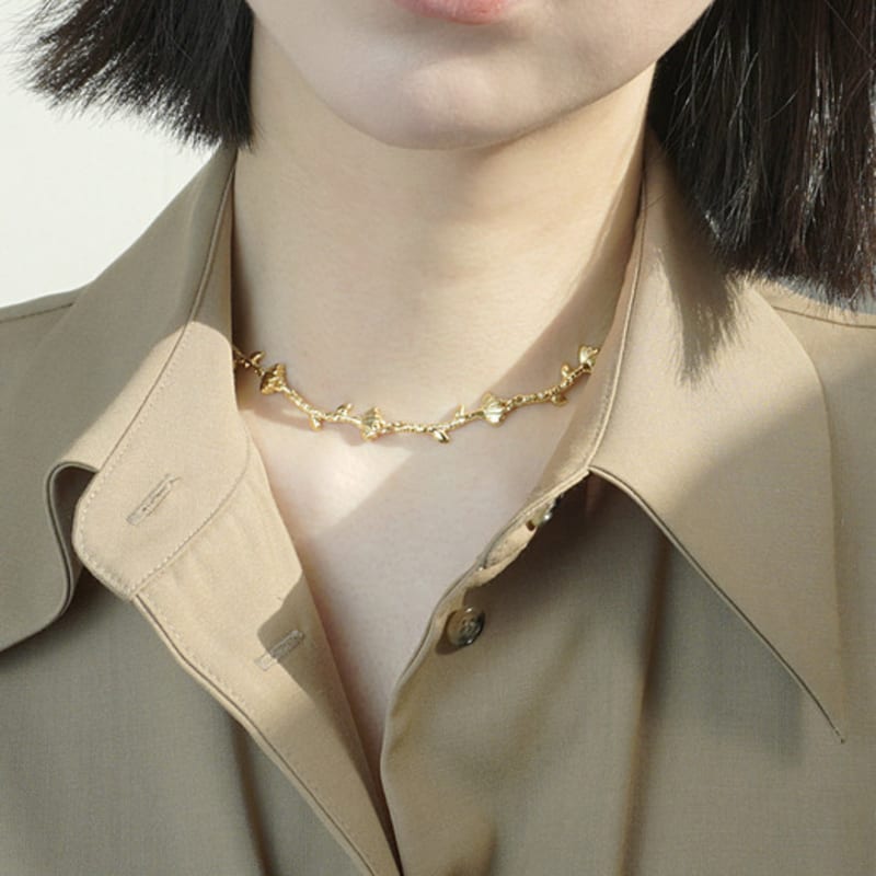 LAYOVV [Silver925] Flower chain choker necklace_Gold