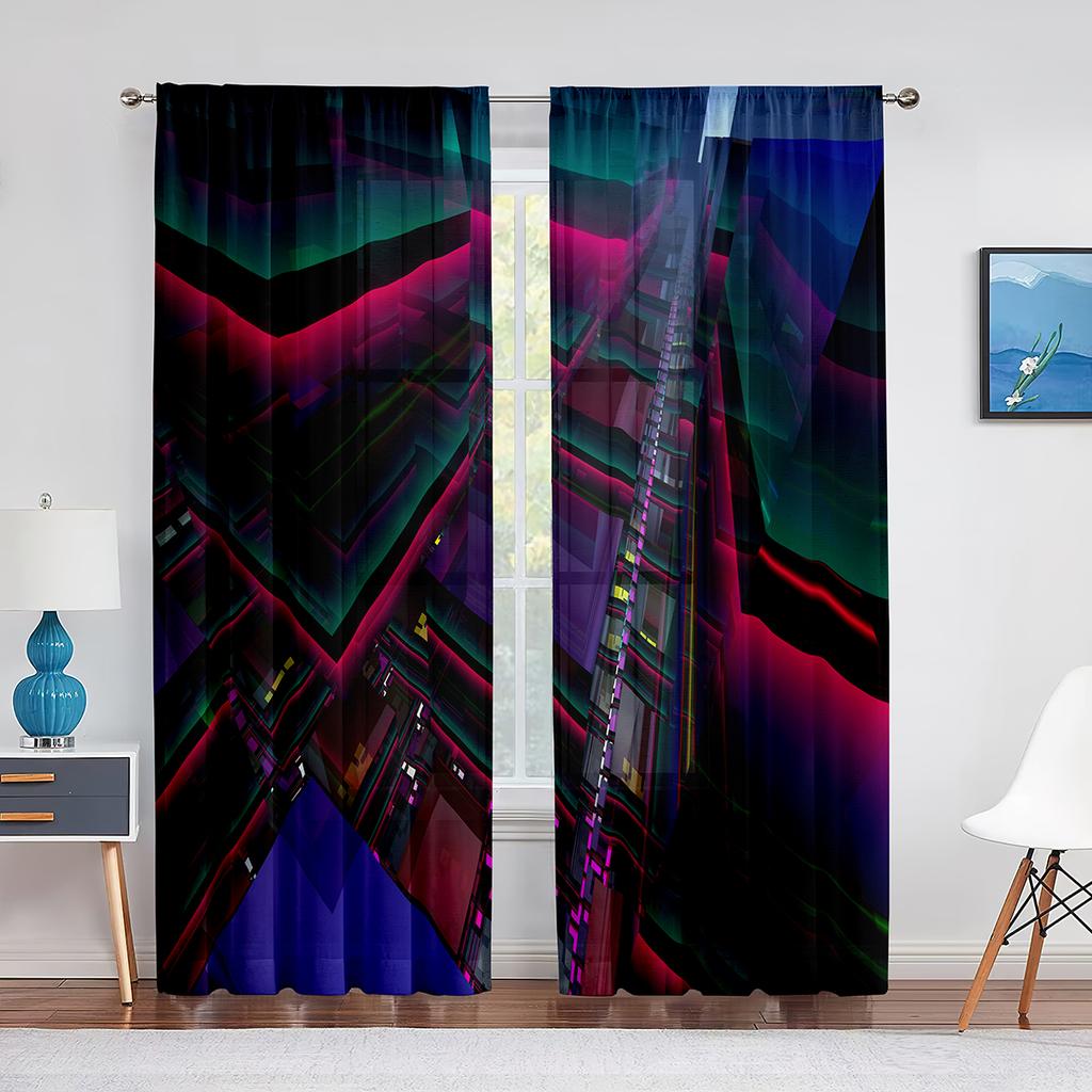 Niebieska Geometryczna Kwadratowa Przezroczysta Woalowa Zasłona do Kuchni Salonu Sypialni Dekor Nowoczesne Abstrakcyjne Tiulowe Zasłony Obróbka Okna