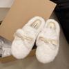 Fashion Aphixta Cute Butterfly Knot Design Solid Color Indoor Slipper Soft Warm Women Furry Mule Shoes Flat With Anti-skip Women Shoes