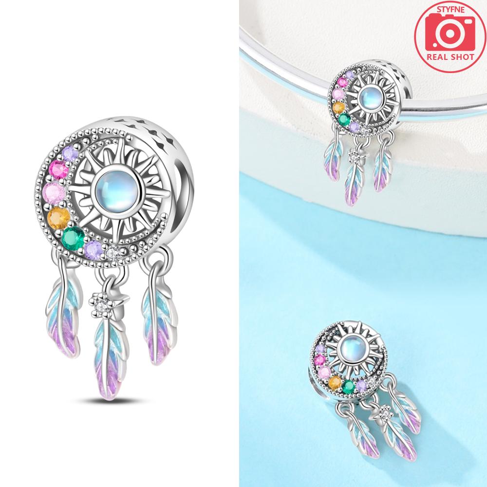 

Colorful Dream Catcher Moonlight Butterfly Feather Original Pendant Copper Bead Fit Women Bracelet Valentine Gift