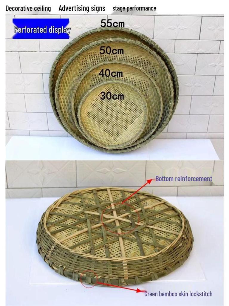Bamboo Household Winnowing Basket: Perforated & Non-Perforated Bamboo Sieve, Handmade Woven Tray for Dried Goods & Sun-drying Decor