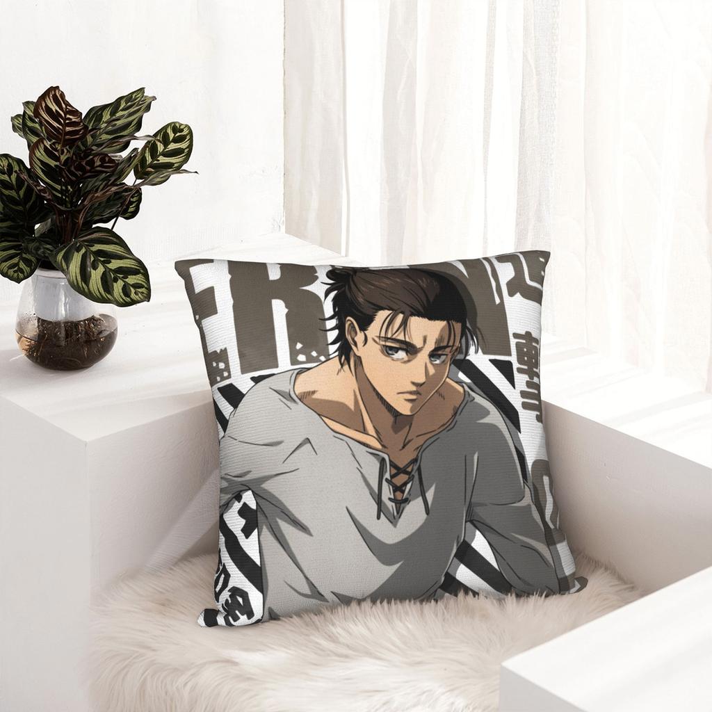 Eren Yeager Jaeger Attack on Titan Pillowcase Printed Fabric Cover Decorations Throw Pillow Case Cover Car Square 45*45cm