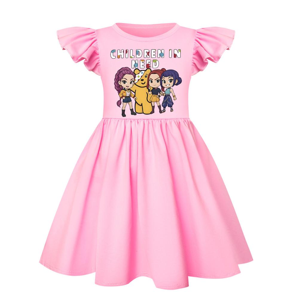 5103 Kids Girls Mira Zoey Rumi Printed Ruffle Short Sleeves Casual Dress