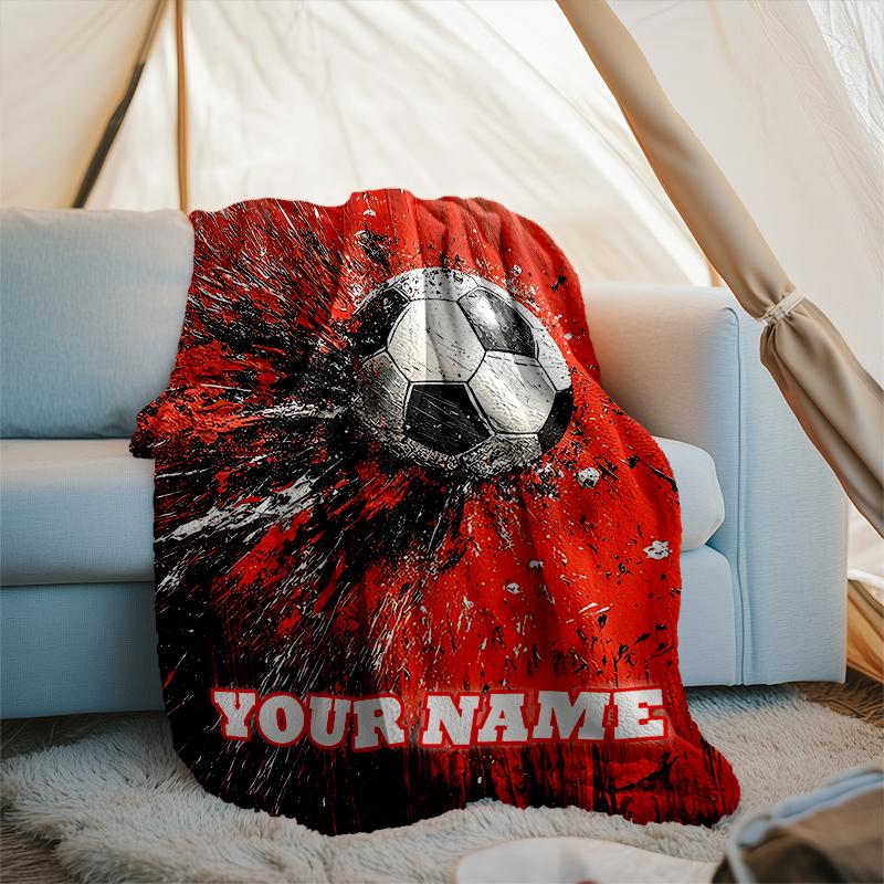 1PC Custom Name Soccer Art outdooor Flannel blankets Throw Blanket All-Season Throw Gift Bedspread for Couch, Bed, Camping Holiday Birthda