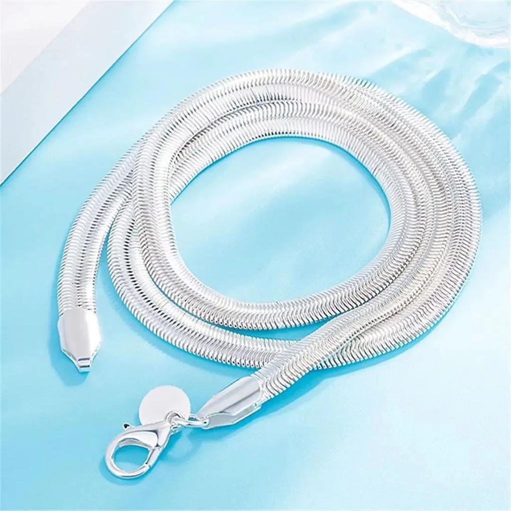 Hot Luxury Designer 925 Sterling Silver Men's 6MM Flat Snake Bone Chain Necklace for Women Wedding Party Fashion Jewelry Gifts