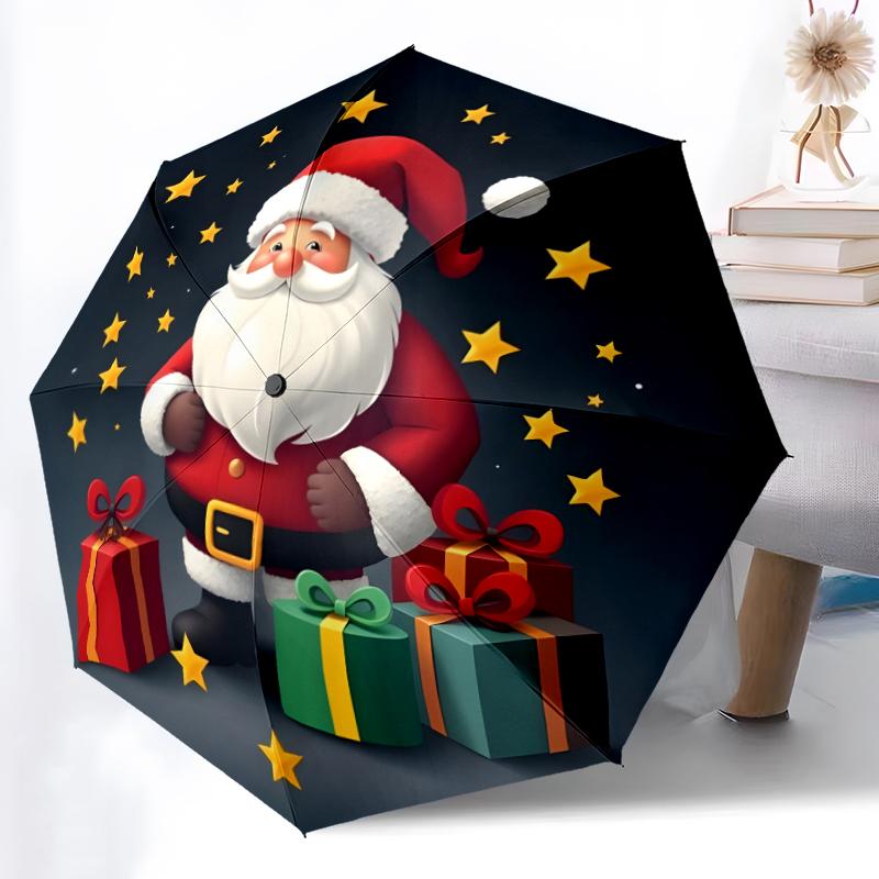 1pc Sturdy 8-Bone Auto Umbrella, Santa Claus Umbrella, Digital Printed, Foldable Umbrella for On-the-Go Outdoor Use