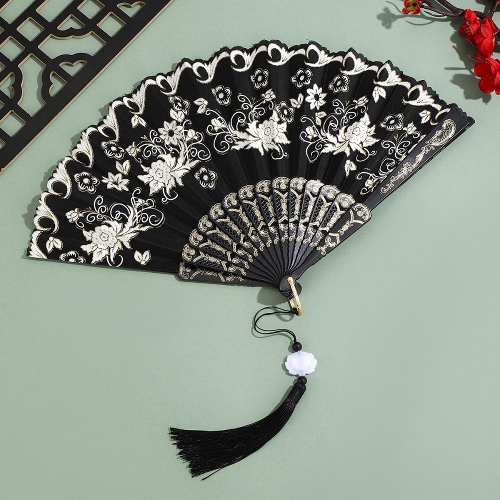 Vintage Style Folding Fan with Tassel Dance Fan Multipurpose Handheld Fan  Wedding Party