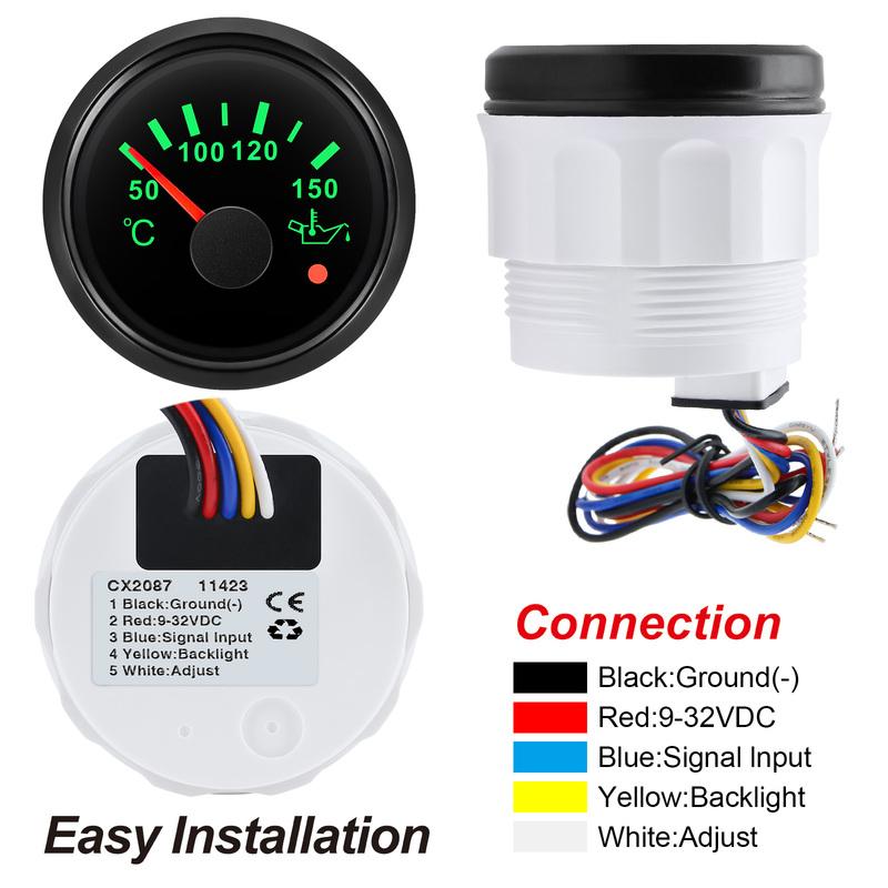 7 Color LED 52mm Oil Temperature Gauge with Sensor for Auto Car Waterproof Oil Temp Meter with Alarm Marine Yacht 12V24V Custom