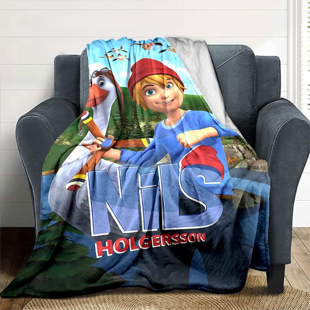 Nils Holgersson Adventure Flannel Blanket Super Soft Warm Cozy Blanket for Sofa Bed Office Travel All‑Season Home Decor Gift