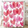 Watercolor Heart Shower Curtain Pink Red White Bath Decor for Valentine's Day Wedding Home Decoration Waterproof Liner