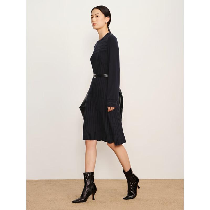 

JZ ANNACO Elegant Round Neck Pleated Sweater Dress XL