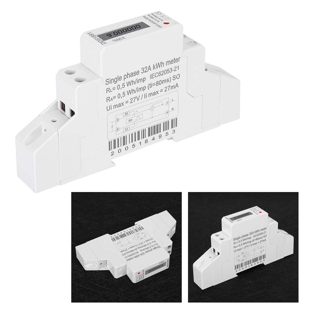 DDS1891 Single Phase Din Rail Energy Meter 230V 5(32)A 50Hz LCD Display Electricity Meter